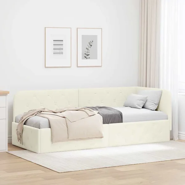 Cadre de lit d'angle Crème 80 x 200 cm Velours