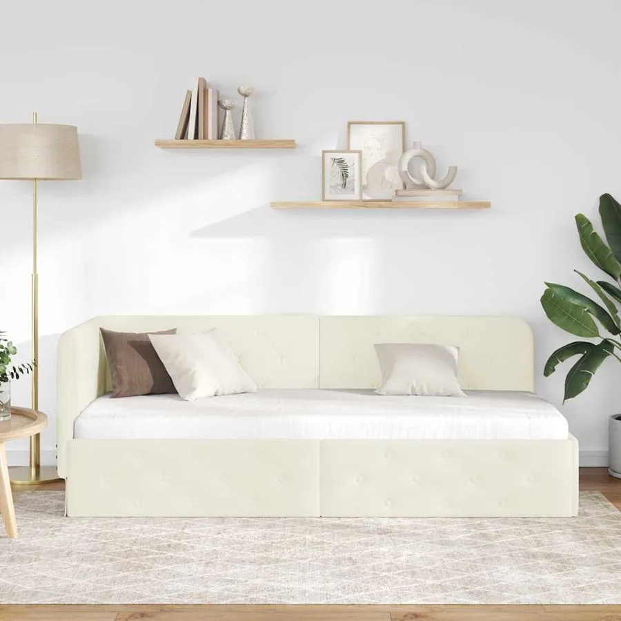 Cadre de lit d'angle Crème 80 x 200 cm Velours - 4