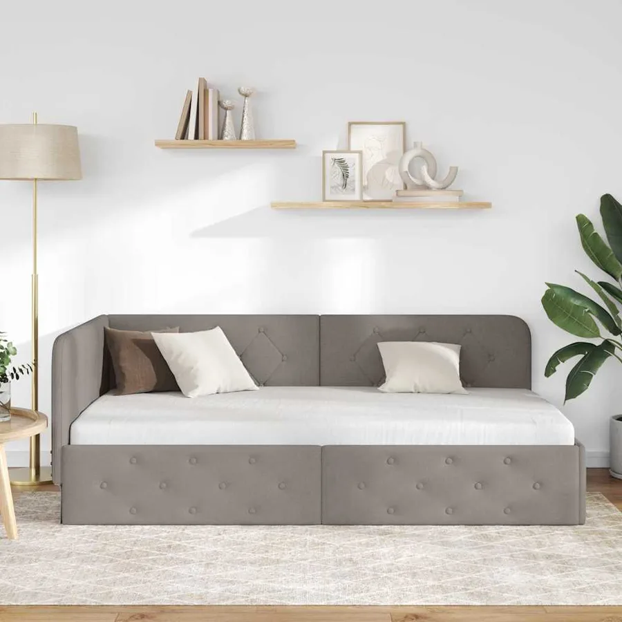 Cadre de lit d'angle Taupe 100 x 200 cm tissu - 4