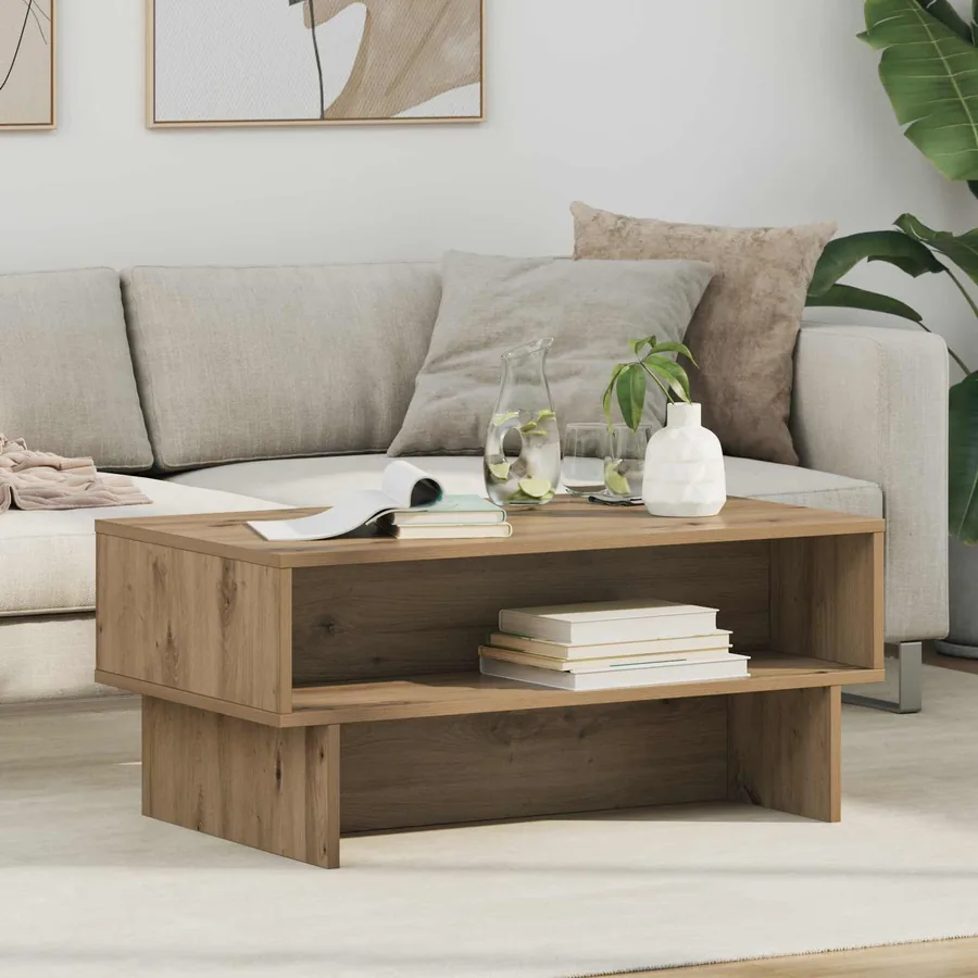 Table basse Chêne artisanal 80 x 46 x 35 cm Bois d'ingénierie