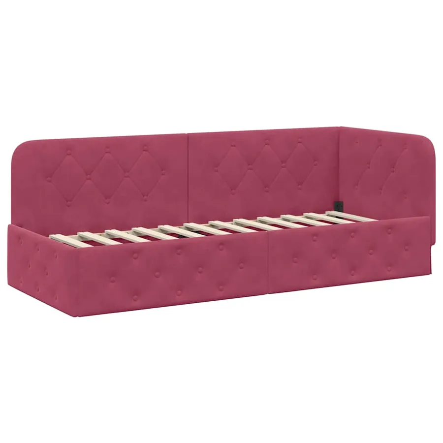 Cadre de lit d'angle Bordeaux 80 x 200 cm Velours - 2
