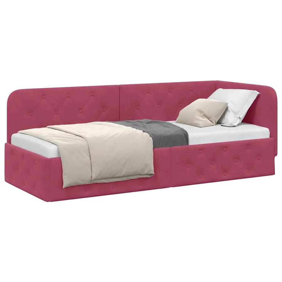 Cadre de lit d'angle Bordeaux 80 x 200 cm Velours - 3