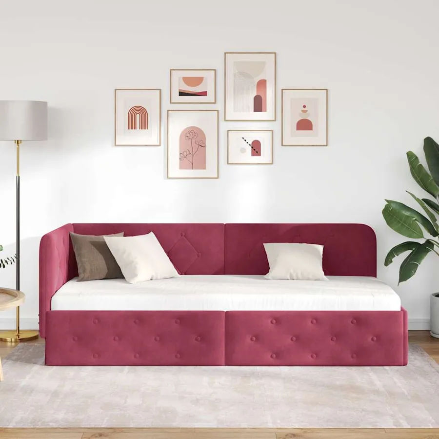 Cadre de lit d'angle Bordeaux 80 x 200 cm Velours - 4