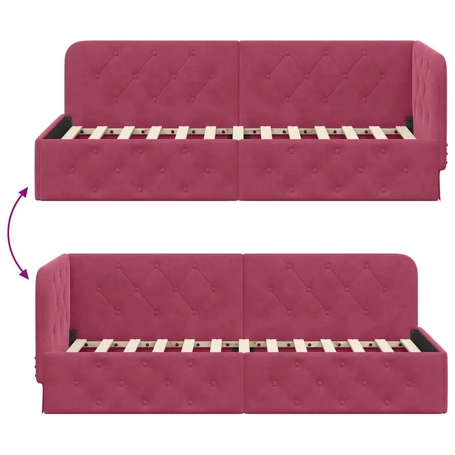 Cadre de lit d'angle Bordeaux 80 x 200 cm Velours - 9