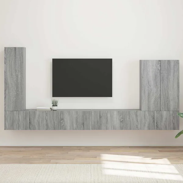 Ensemble de meuble TV mural Montage mural 6 pcs Gris Sonoma