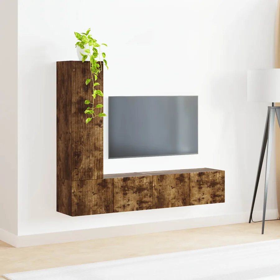 Ensemble meuble TV 3 pcs Chêne fumé Bois d'ingénierie - 4