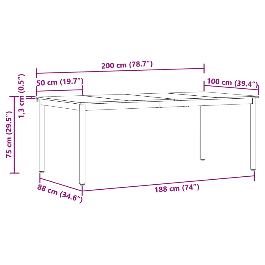 Table de salle à manger / Table de repas 200 x 100 x 75 cm - 11