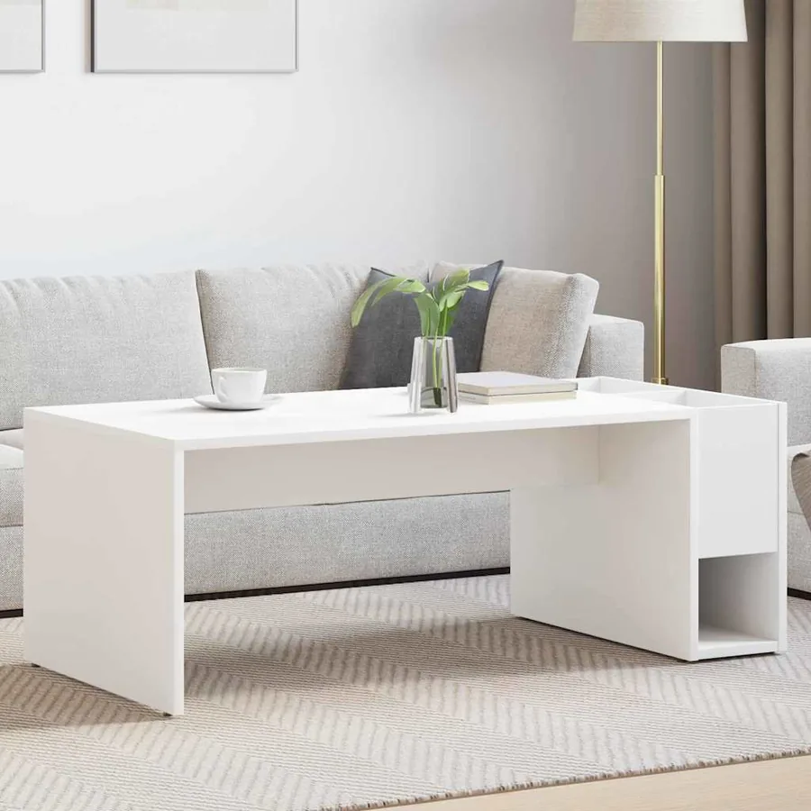 Table basse Blanc 101,5 x 50 x 37 cm Bois d'ingénierie