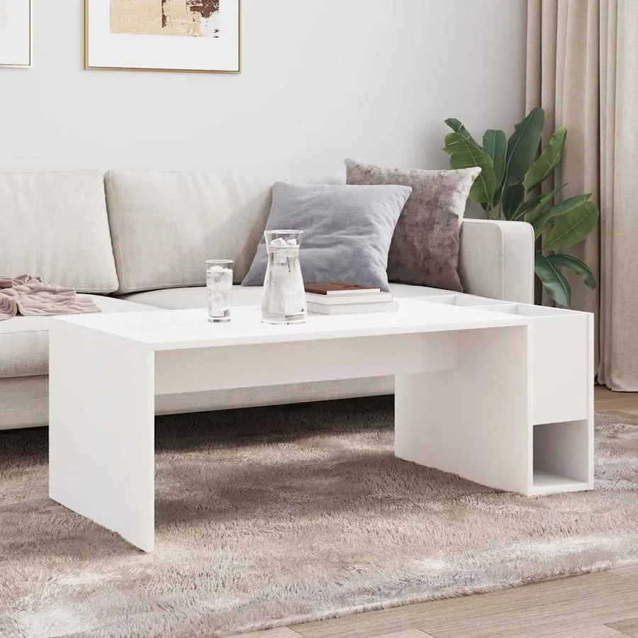 Table basse Blanc 101,5 x 50 x 37 cm Bois d'ingénierie - 4