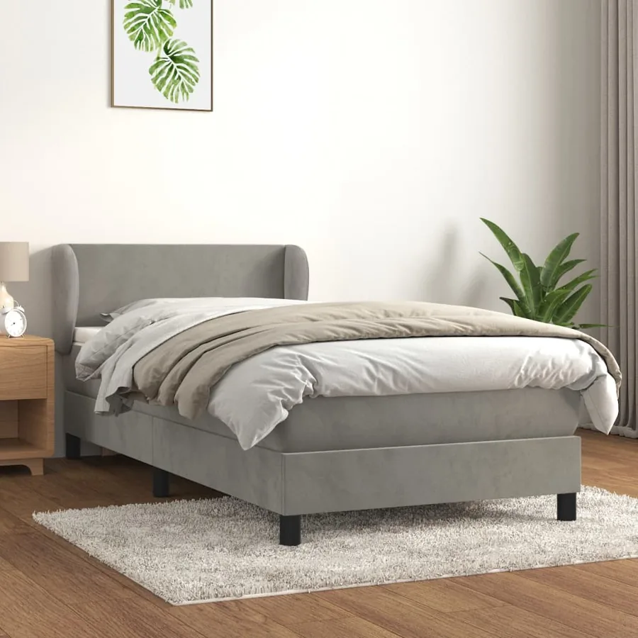 Bed slatted base and mattress Light grey 90x200 cm Velvet