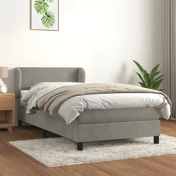 Bed slatted base and mattress Light grey 90x200 cm Velvet
