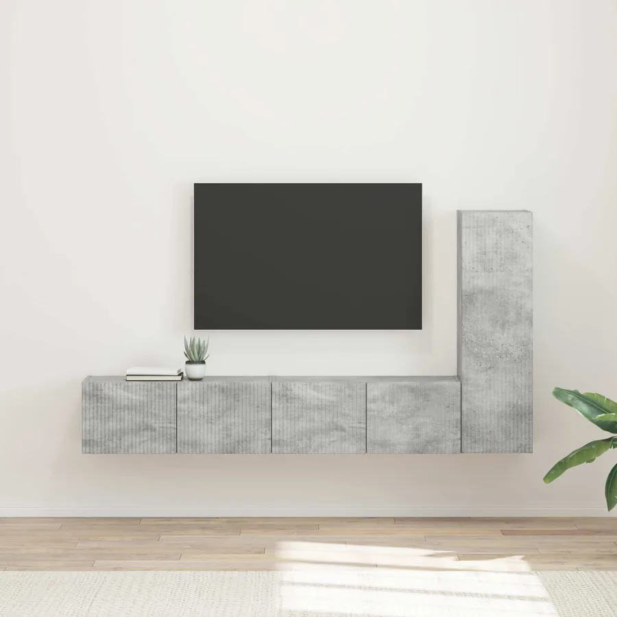 Ensemble meuble TV 3 pcs Gris béton Bois d'ingénierie