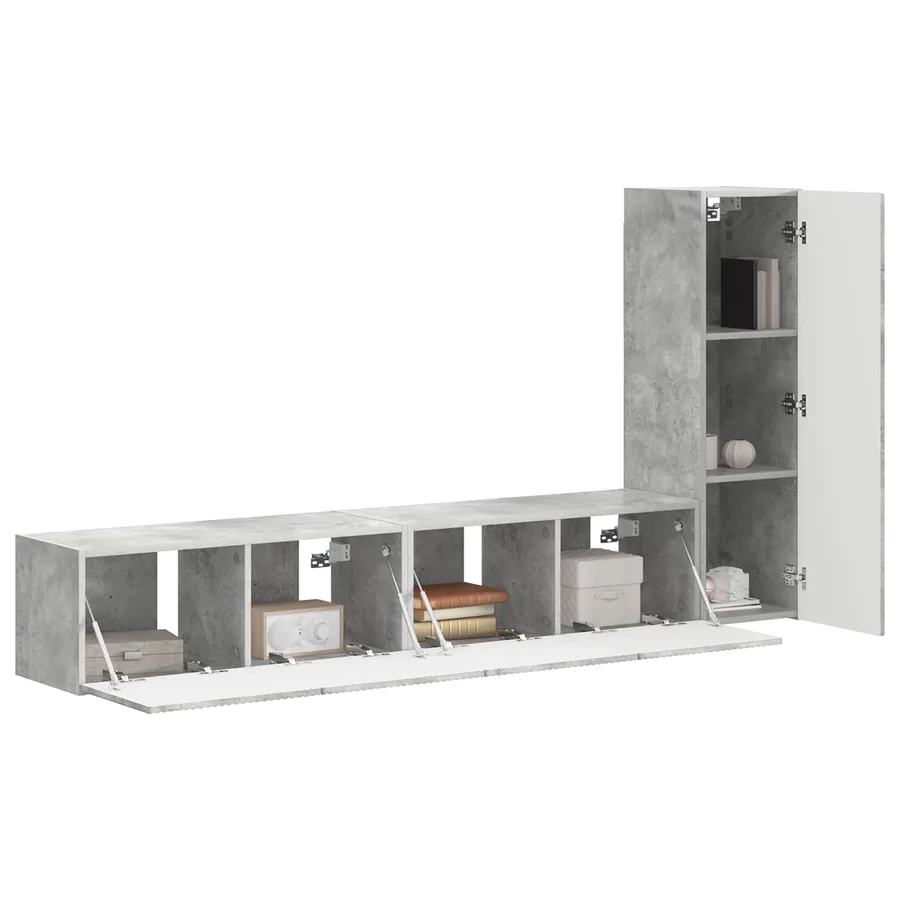 Ensemble meuble TV 3 pcs Gris béton Bois d'ingénierie - 3