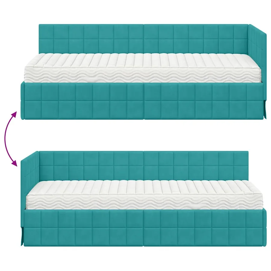 Cadre de lit d'angle avec matelas 2 pcs Turquoise Velours - 12