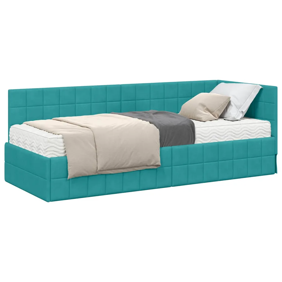 Cadre de lit d'angle avec matelas 2 pcs Turquoise Velours - 2