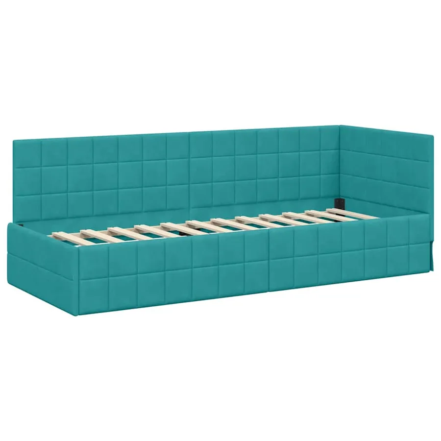 Cadre de lit d'angle avec matelas 2 pcs Turquoise Velours - 6