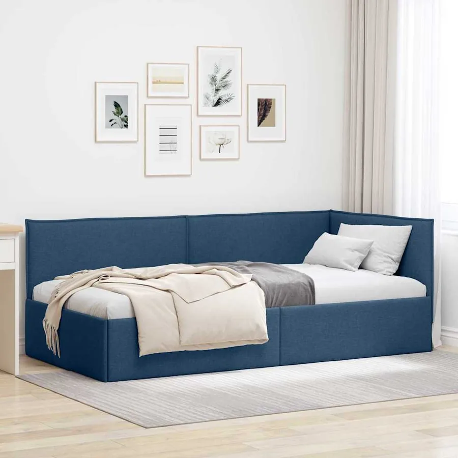 Cadre de lit d'angle avec tête de lit Bleu 100 x 200 cm tissu