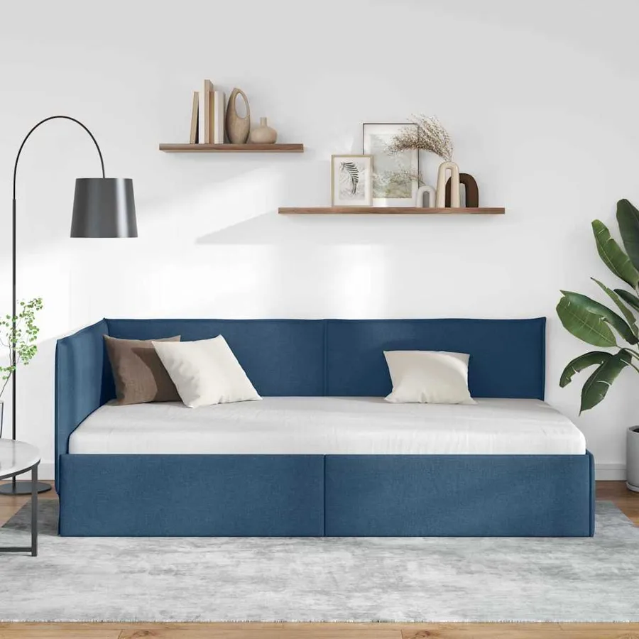 Cadre de lit d'angle avec tête de lit Bleu 100 x 200 cm tissu - 3