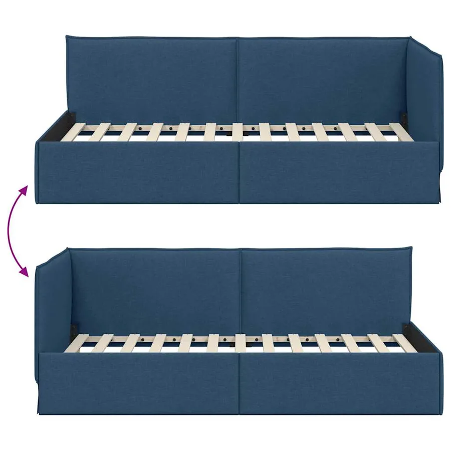 Cadre de lit d'angle avec tête de lit Bleu 100 x 200 cm tissu - 9