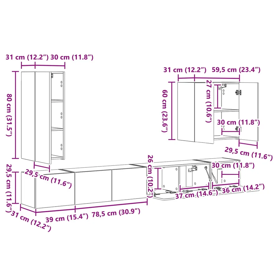 Ensemble de meuble TV mural 6 pcs Chêne artisanal - 18