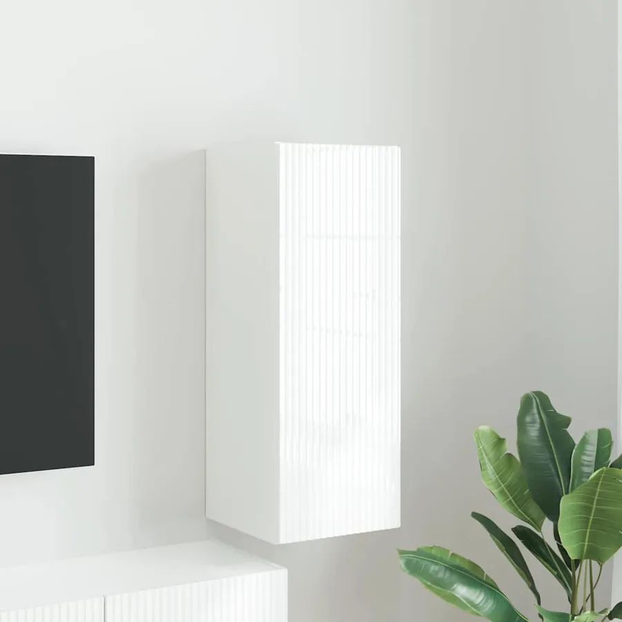 Meuble TV mural Montage mural Blanc Brillant 30 x 31 x 80 cm