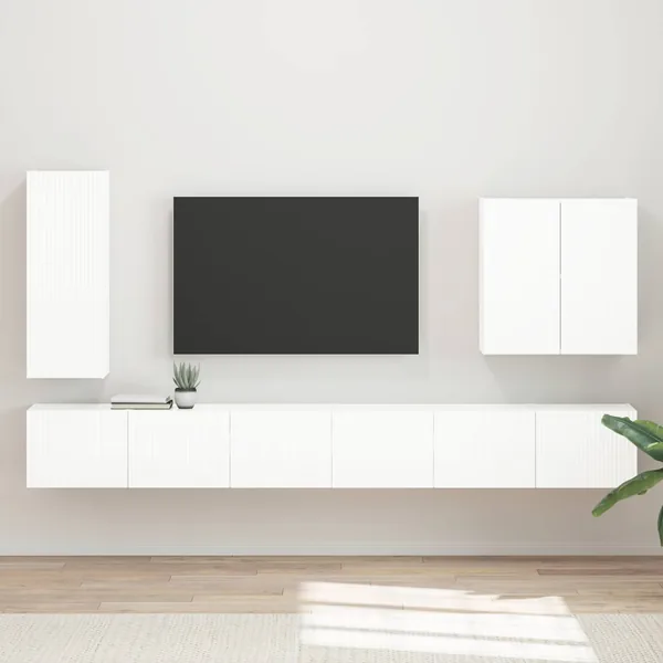 Ensemble de meuble TV mural Montage mural 6 pcs Blanc brillant