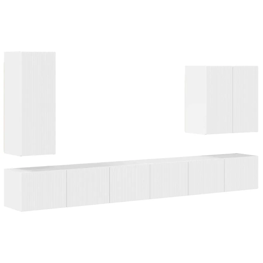 Ensemble de meuble TV mural Montage mural 6 pcs Blanc brillant - 2