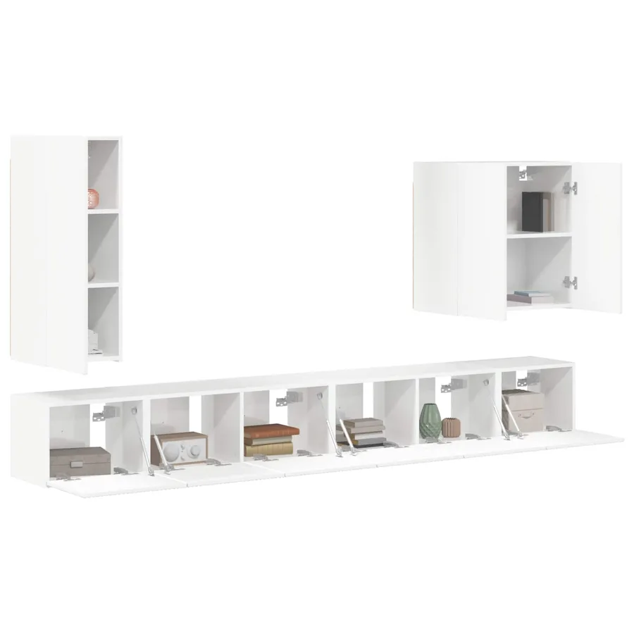 Ensemble de meuble TV mural Montage mural 6 pcs Blanc brillant - 3