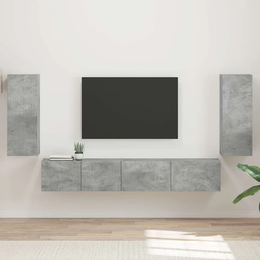 Ensemble meuble TV 4 pcs Gris béton Bois d'ingénierie