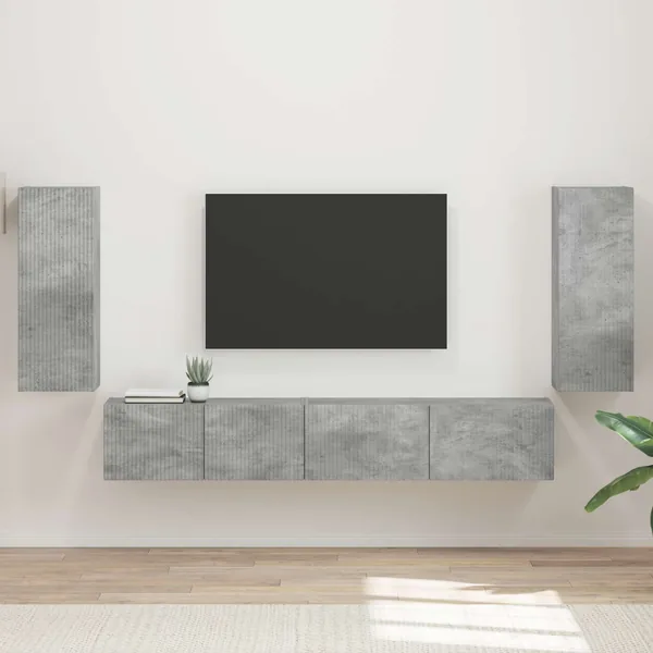 Ensemble meuble TV 4 pcs Gris béton Bois d'ingénierie