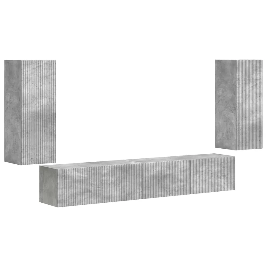Ensemble meuble TV 4 pcs Gris béton Bois d'ingénierie - 2