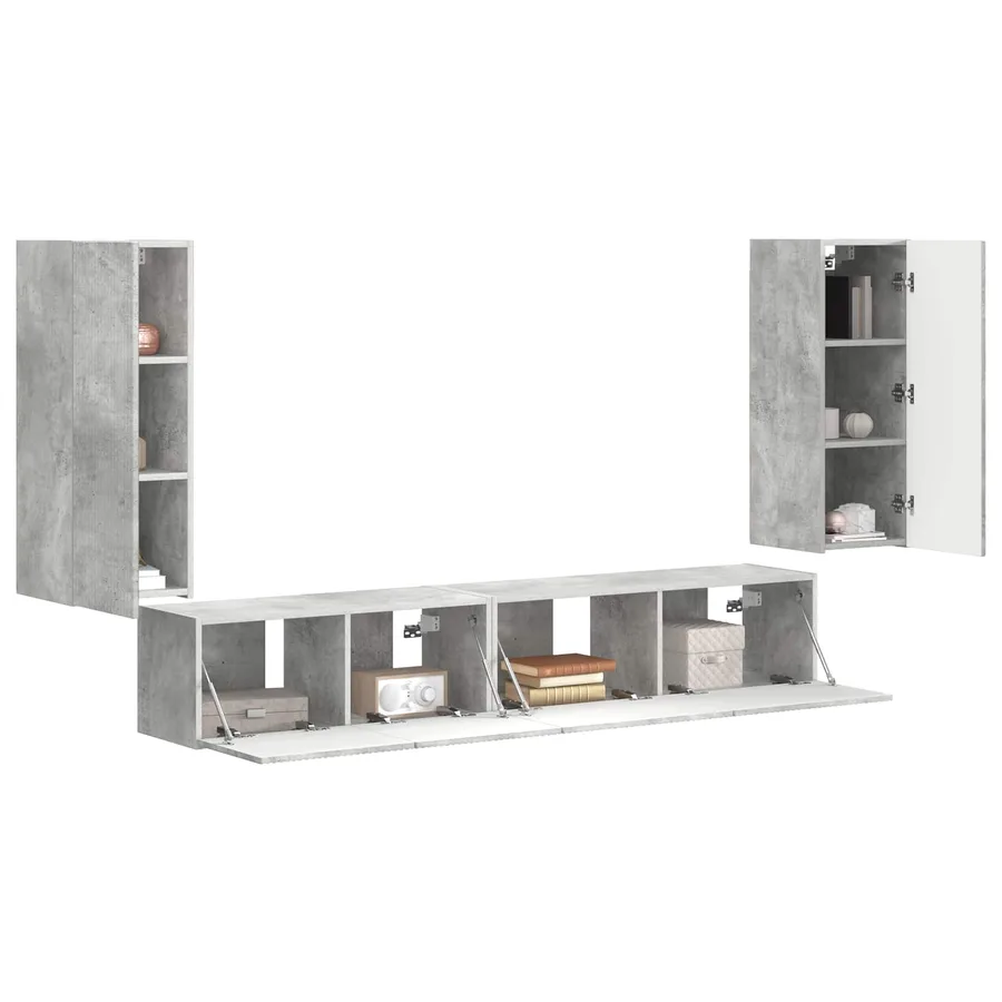 Ensemble meuble TV 4 pcs Gris béton Bois d'ingénierie - 3