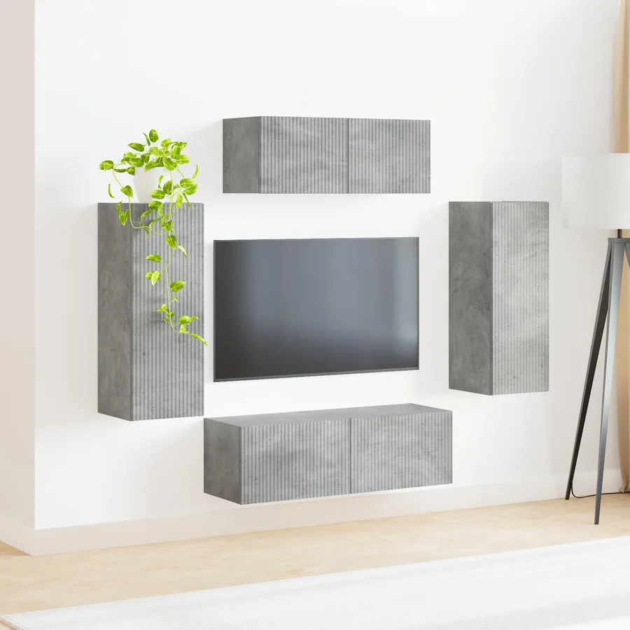 Ensemble meuble TV 4 pcs Gris béton Bois d'ingénierie - 4