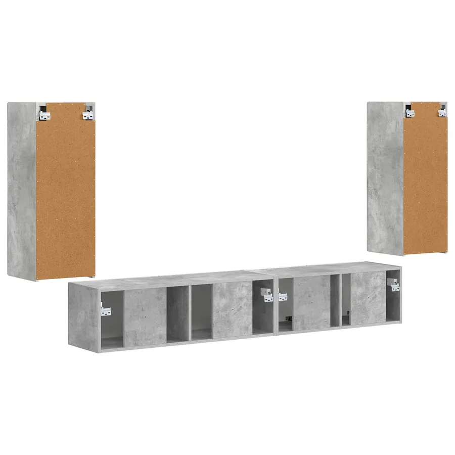 Ensemble meuble TV 4 pcs Gris béton Bois d'ingénierie - 9