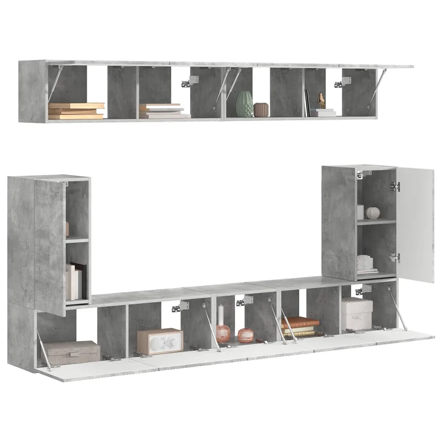 Ensemble meuble TV 5 pcs Gris béton Bois d'ingénierie - 3