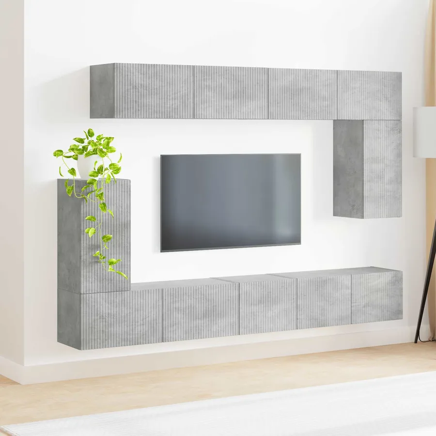 Ensemble meuble TV 5 pcs Gris béton Bois d'ingénierie - 4