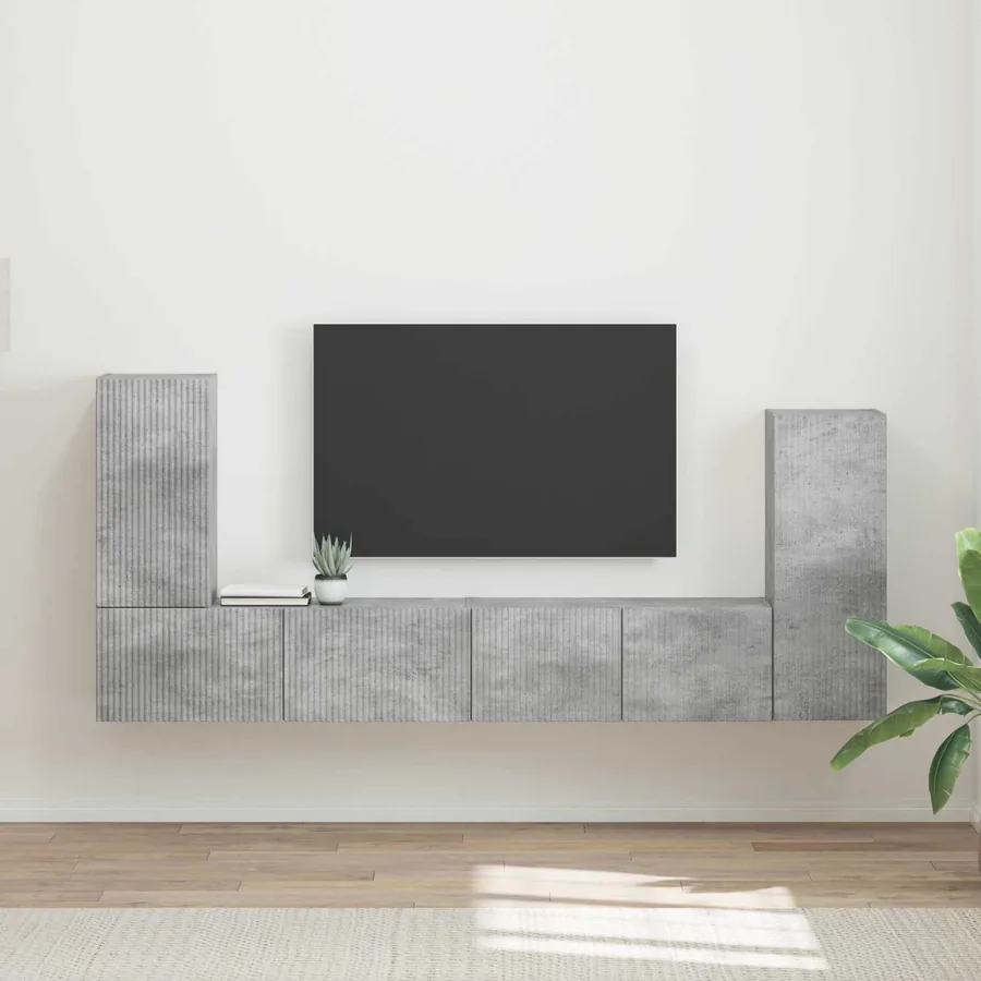 Ensemble meuble TV 4 pcs Gris béton Bois d'ingénierie