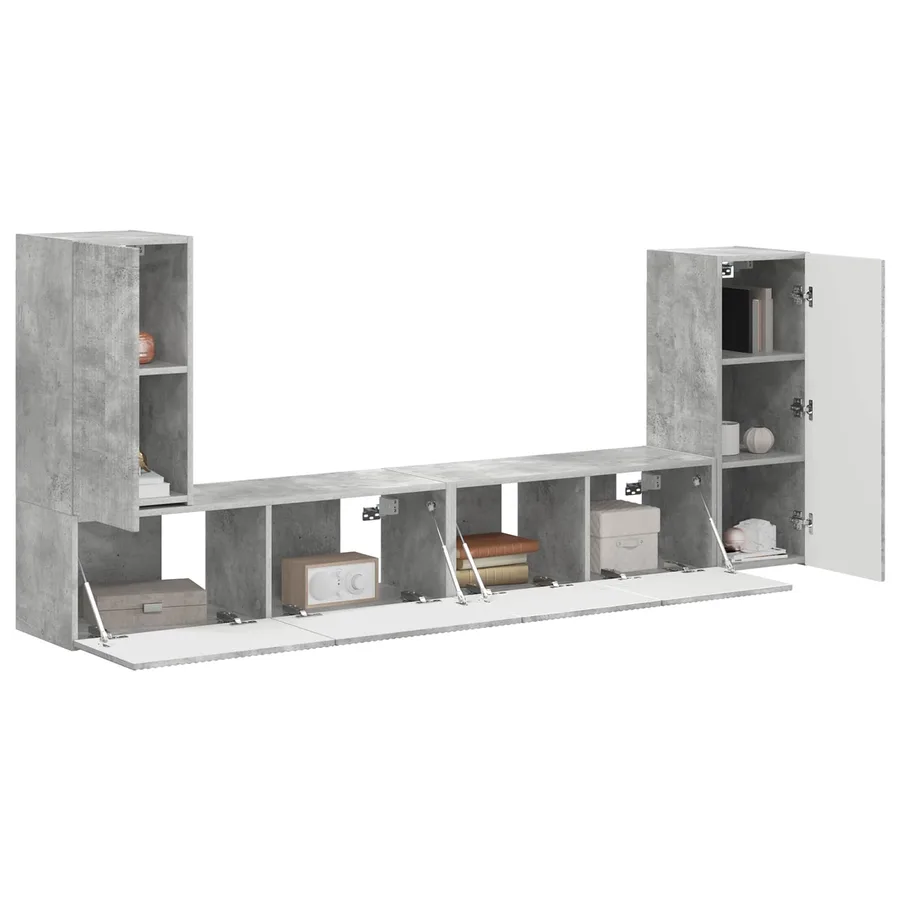 Ensemble meuble TV 4 pcs Gris béton Bois d'ingénierie - 3