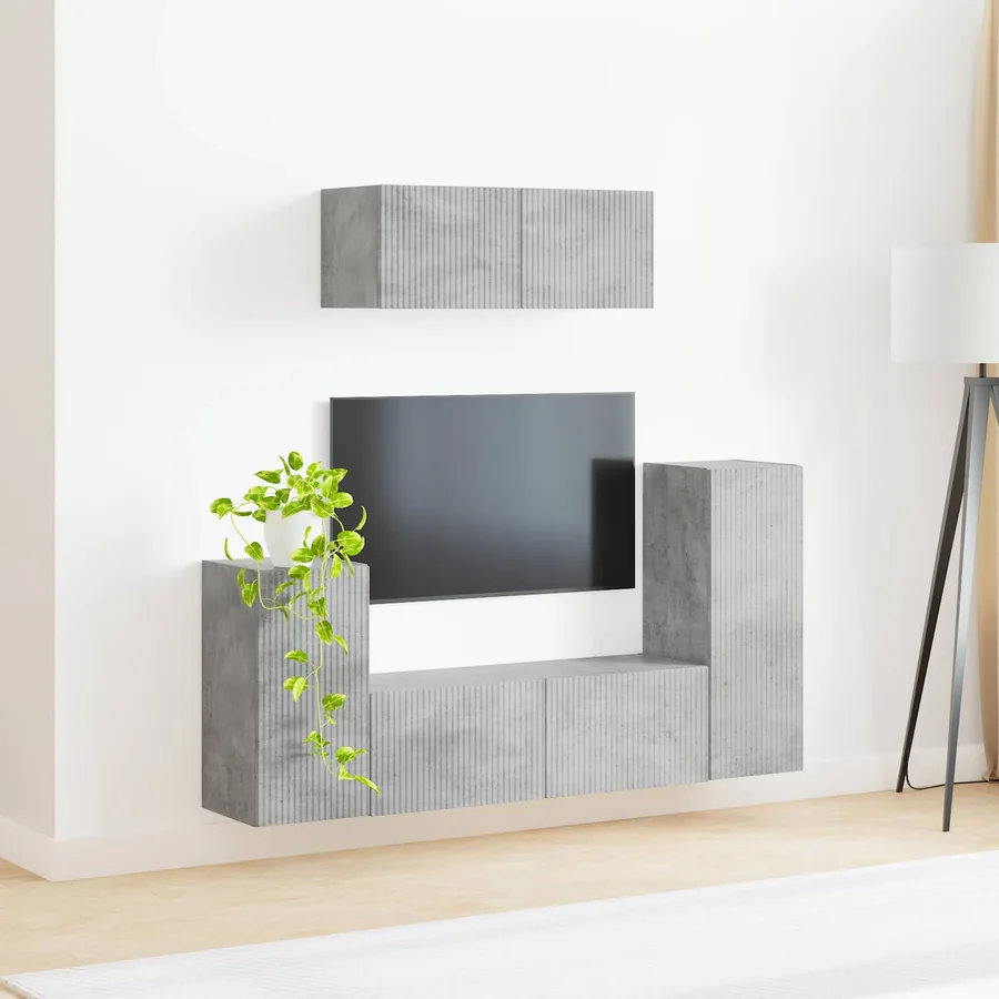 Ensemble meuble TV 4 pcs Gris béton Bois d'ingénierie - 4