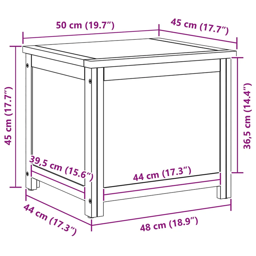 Boîte de rangement 50 x 45 x 45 cm Bois de chêne massif - 11