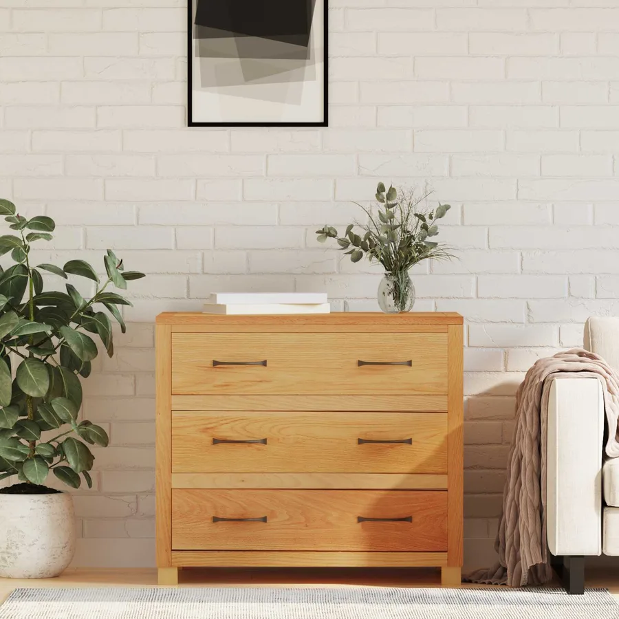 Armoire avec tiroir Marron 80 x 50 x 70 cm Bois de chêne massif - 3