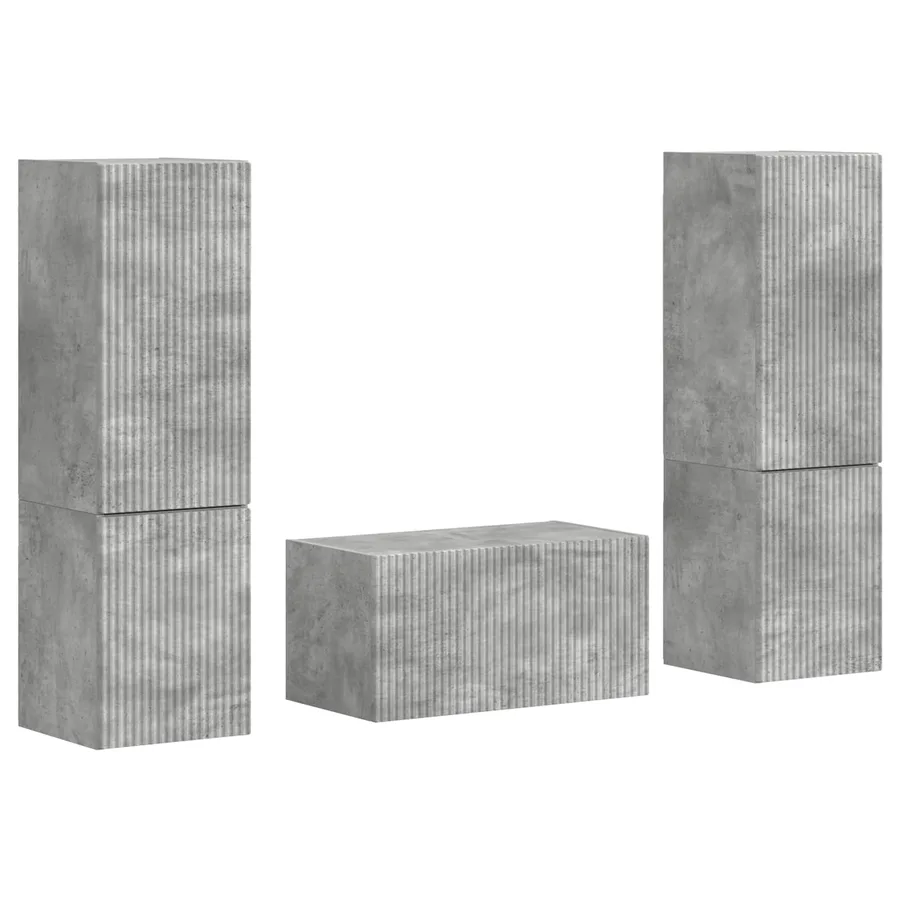 Ensemble meuble TV 5 pcs Gris béton Bois d'ingénierie - 2