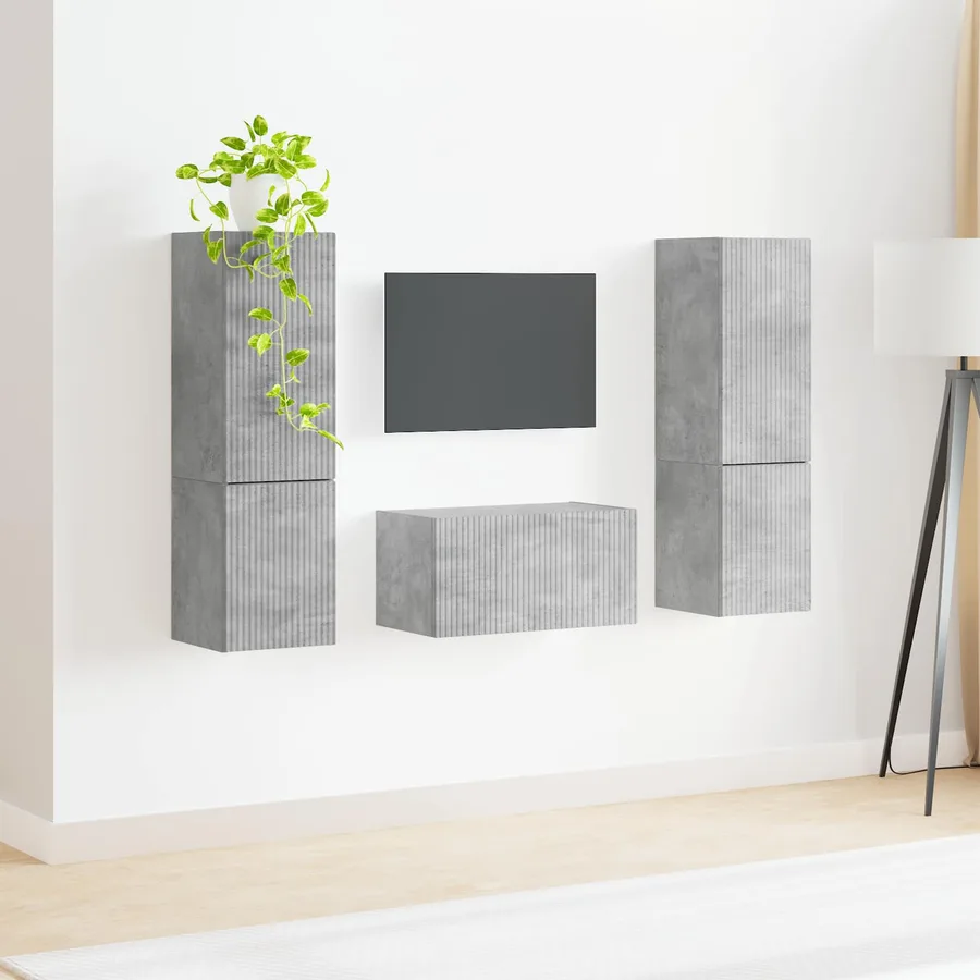 Ensemble meuble TV 5 pcs Gris béton Bois d'ingénierie - 4