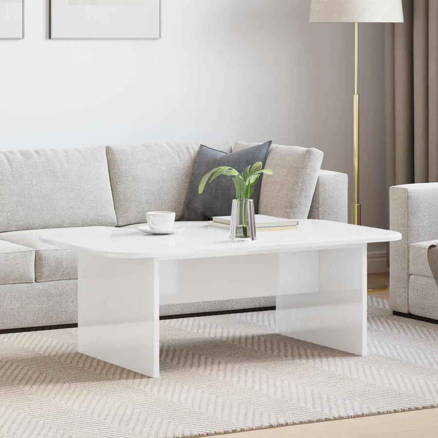 Table basse Blanc brillant 93 x 53 x 33 cm Bois d'ingénierie