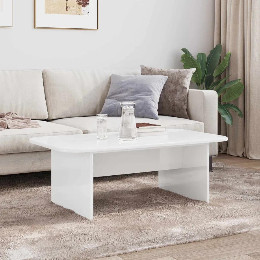 Table basse Blanc brillant 93 x 53 x 33 cm Bois d'ingénierie - 4