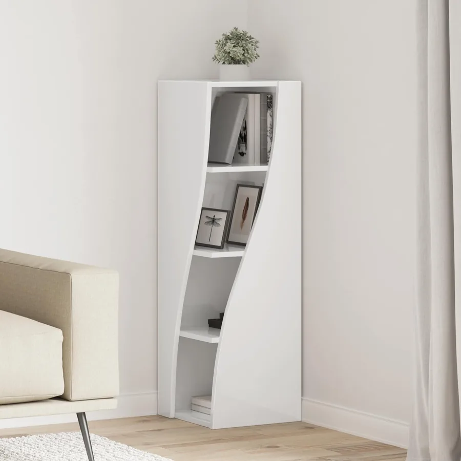 Meuble d'angle Blanc brillant 32x32x102cm Bois d'ingénierie