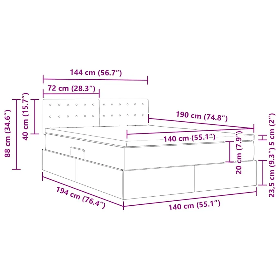 Lit de rangement LED avec matelas Gris clair 140 x 190 cm Tissu - 17