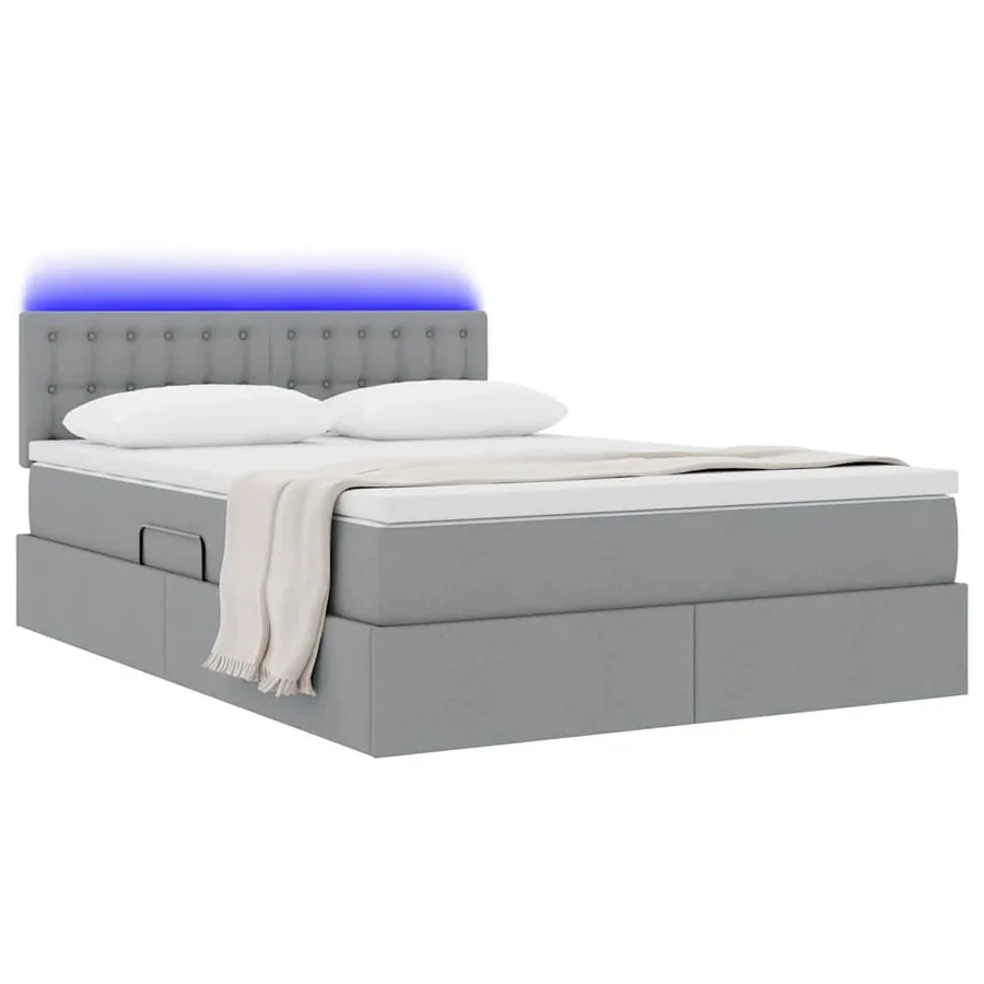 Lit de rangement LED avec matelas Gris clair 140 x 190 cm Tissu - 3
