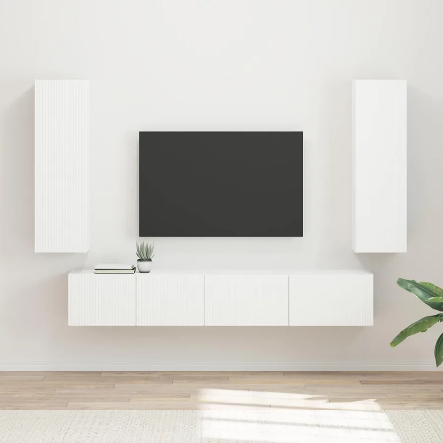 Ensemble meuble TV Montage mural 3 pcs Blanc Bois d'ingénierie