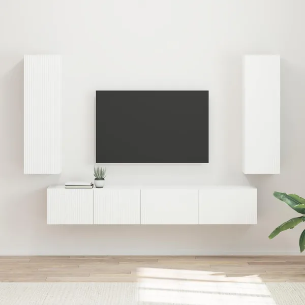 Ensemble meuble TV Montage mural 3 pcs Blanc Bois d'ingénierie